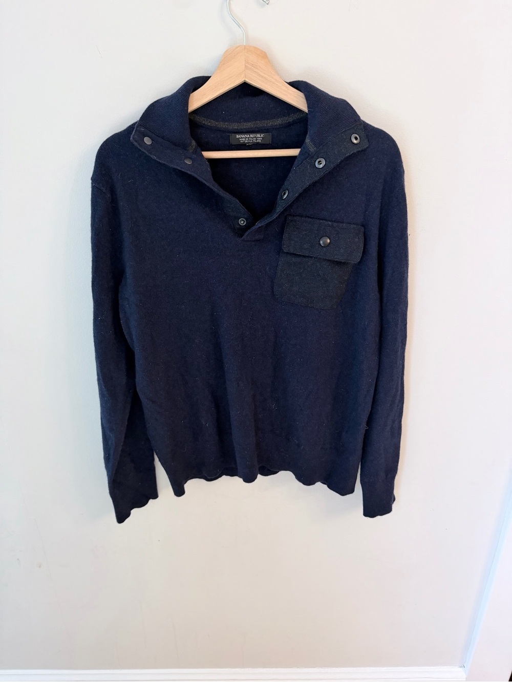 Banana Republic Navy Zip/Button Collar wool Sweater
